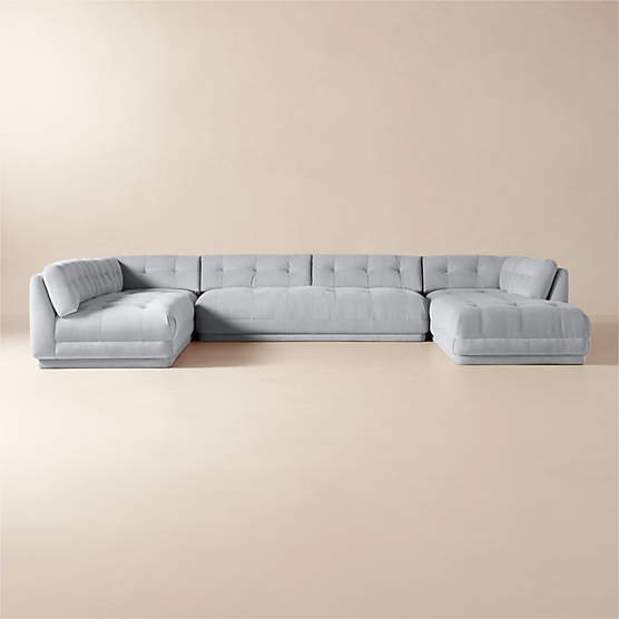 Belmond 5-Piece U-Shaped Light Blue Velvet Sectional With Right-Arm Bumper