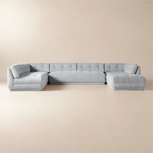 Belmond 5-Piece U-Shaped Light Blue Velvet Sectional With Right-Arm Bumper