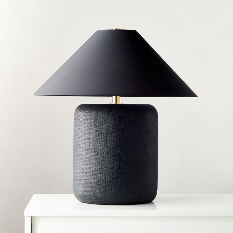 Block Black Lacquered Linen Table Lamp - image 2 of 7