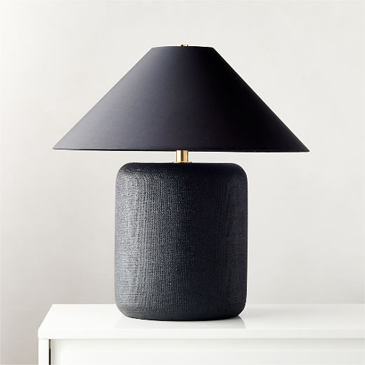 Block Black Lacquered Linen Table Lamp