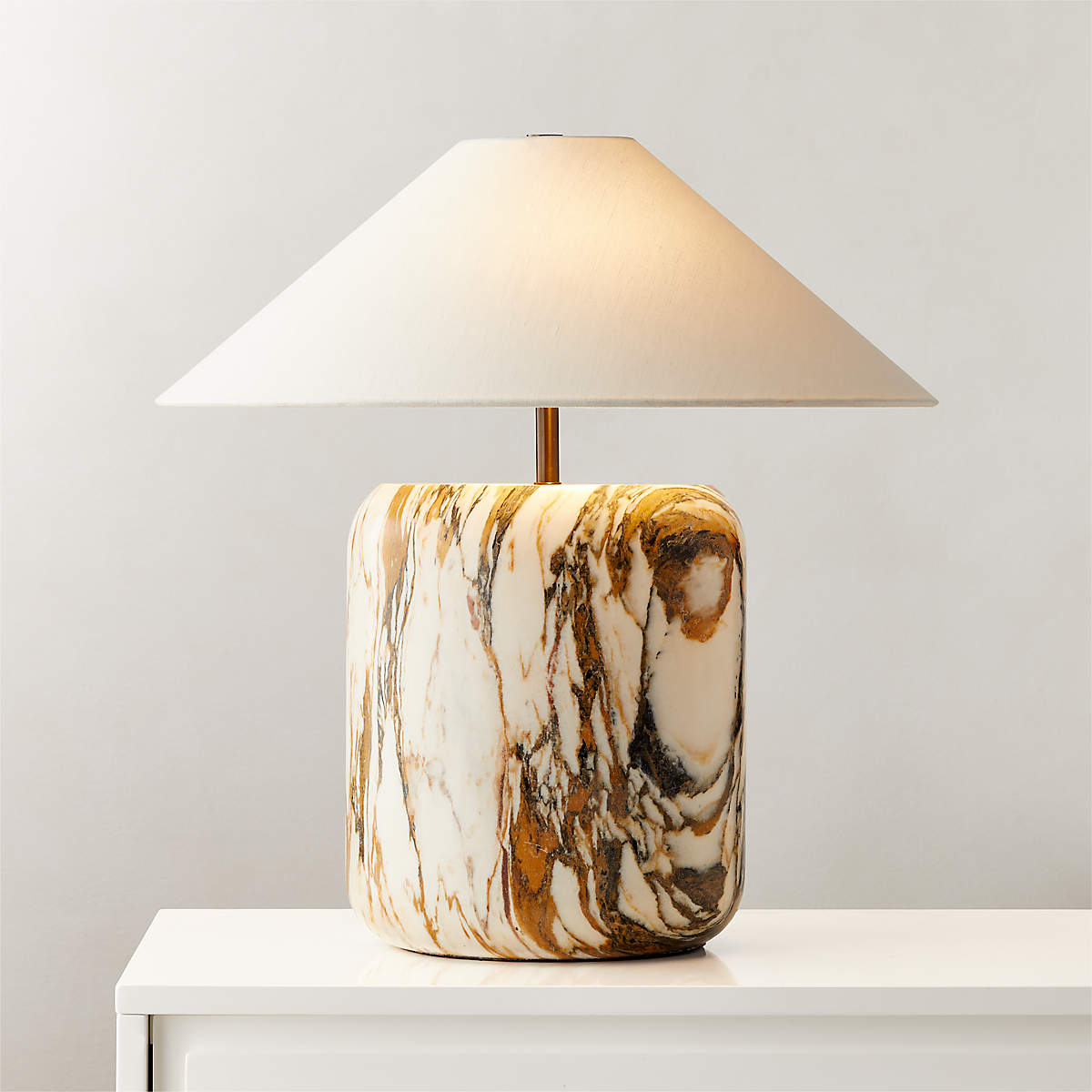 Block Golden Calacatta Marble Table Lamp + Reviews | CB2