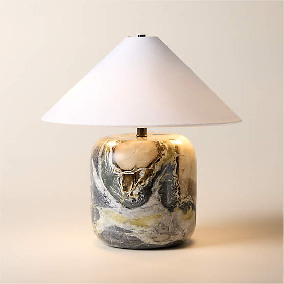 Block Mini Floral Jade Marble Table Lamp