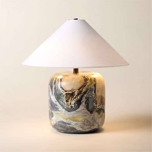 Block Mini Floral Jade Marble Table Lamp