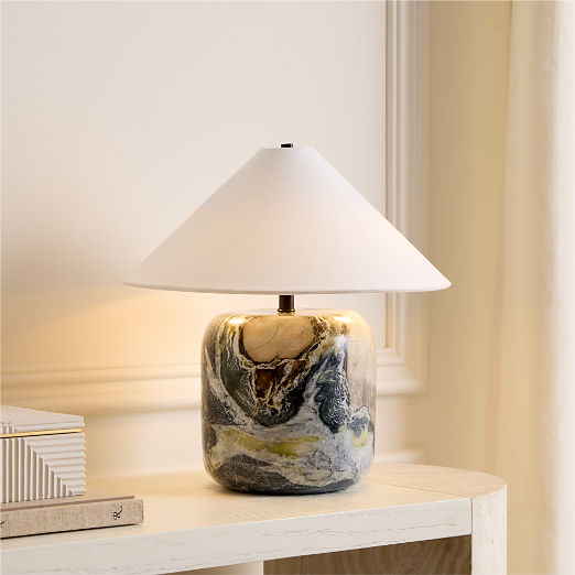 Block Mini Floral Jade Marble Table Lamp