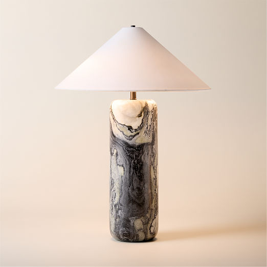Block Tall Floral Jade Marble Table Lamp