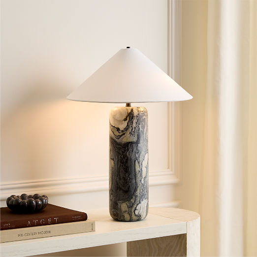 Block Tall Floral Jade Marble Table Lamp