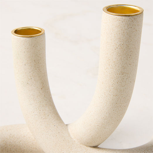 Blythe White Double Taper Candle Holder