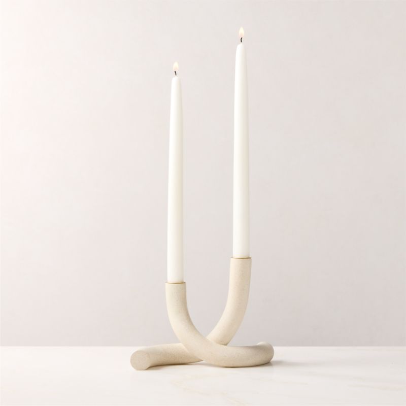 View Blythe White Double Taper Candle Holder details