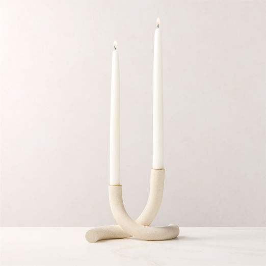 Blythe White Double Taper Candle Holder