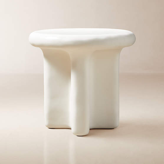 Espira Round Cream Marbled Resin Side Table + Reviews | CB2