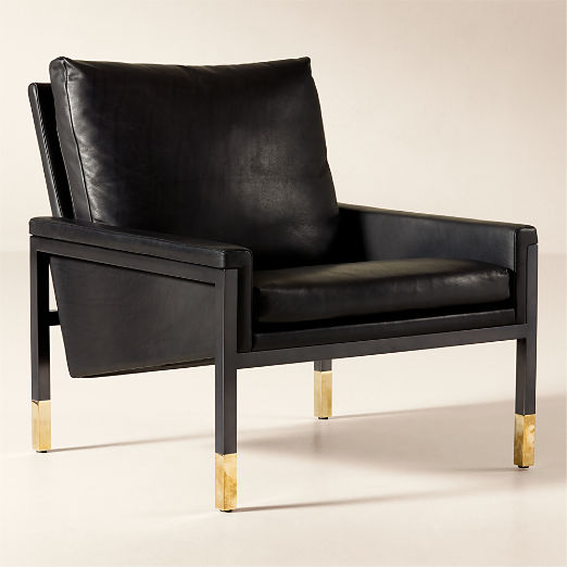 Boks Black Leather Accent Chair with Brushed Brass Legs by Steen Østergaard