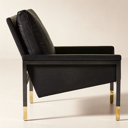Boks Black Leather Accent Chair with Brushed Brass Legs by Steen Østergaard