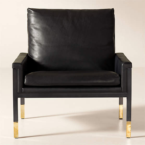 Boks Black Leather Accent Chair with Brushed Brass Legs by Steen Østergaard