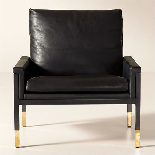 Boks Black Leather Accent Chair with Brushed Brass Legs by Steen Østergaard