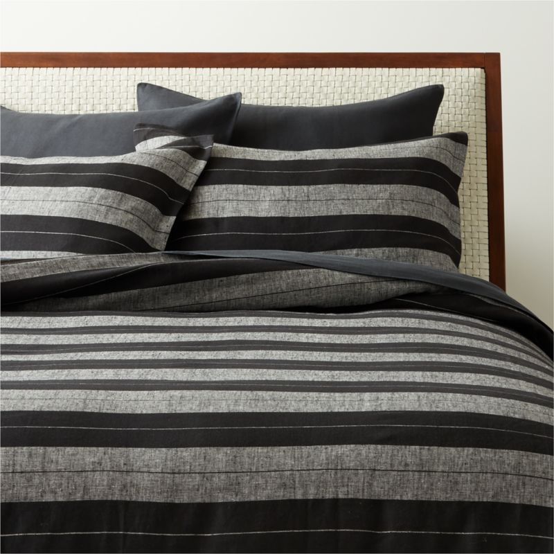 Bold Contrast Striped Linen Black and White Duvet Cover and Shams CB2