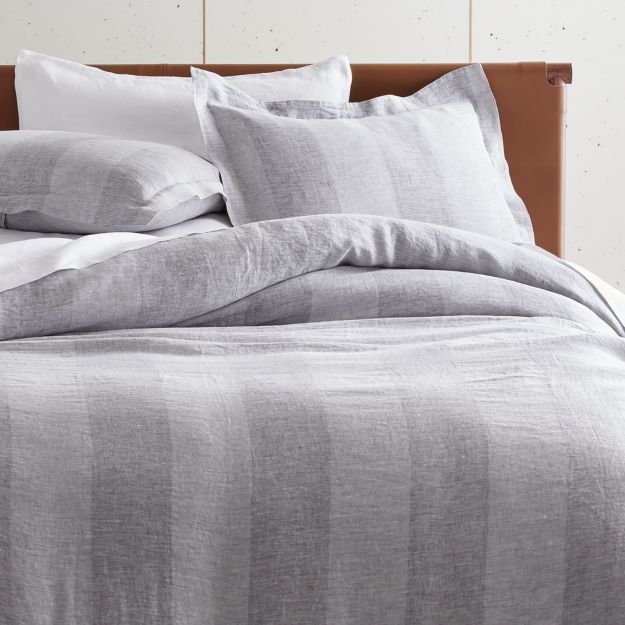 Bold Stripe Linen Duvet Cover Full/Queen. | CB2 Canada