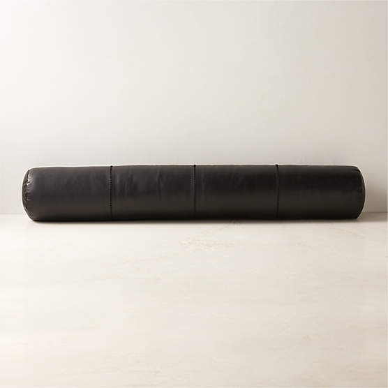 Flow Woven Black Leather Throw Pillow with Feather-Down Insert 18''x12 ...