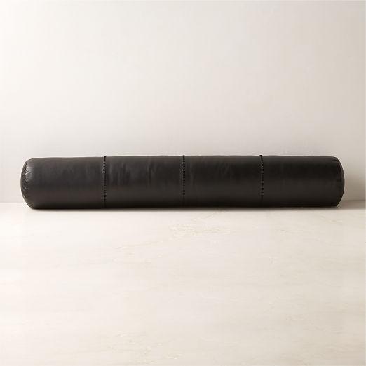 Bolster Black Leather Throw Pillow 44''