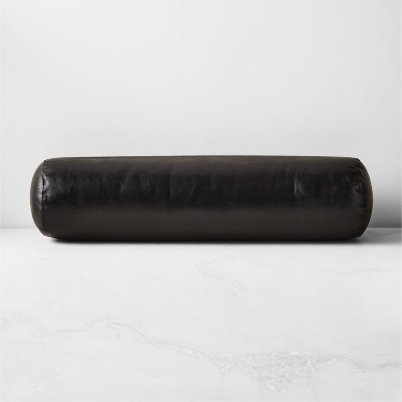 Bolster Black Leather Modern Throw Pillow Reviews CB2