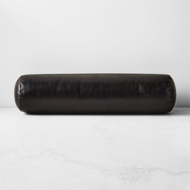 View Bolster Black Leather Throw Pillow 24"x24" details