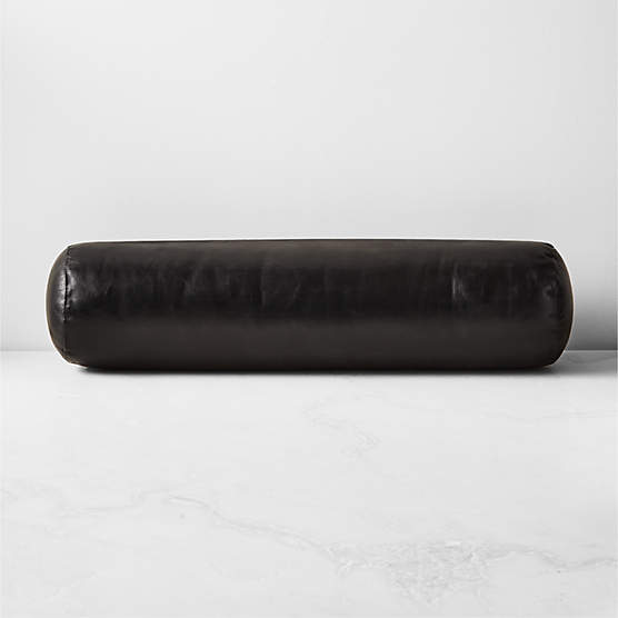 Bolster Black Leather Throw Pillow 24"x24"