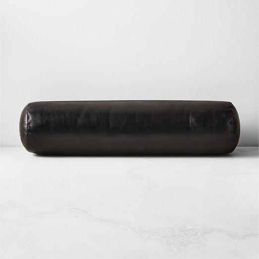 Bolster Black Leather Throw Pillow 24"