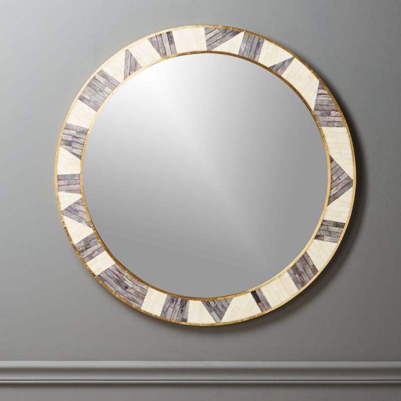 View Grace Bone Inlay Round Wall Mirror 32" details
