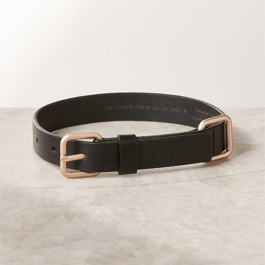 Boo Oh Lumi Black Leather and Gold Metal Pet Collar