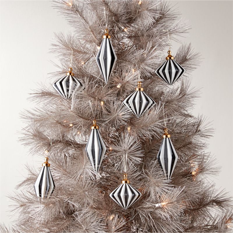 Bordeaux Hand-Painted Black and White Glass Christmas Tree Ornaments Set of 8 - image 1 of 2