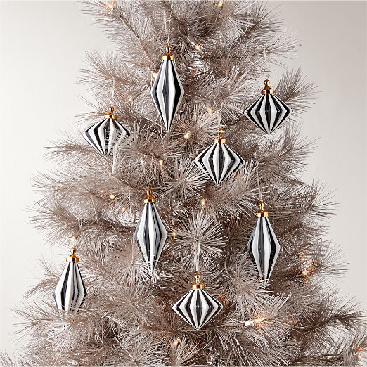 Bordeaux Hand-Painted Black and White Glass Christmas Tree Ornaments Set of 8