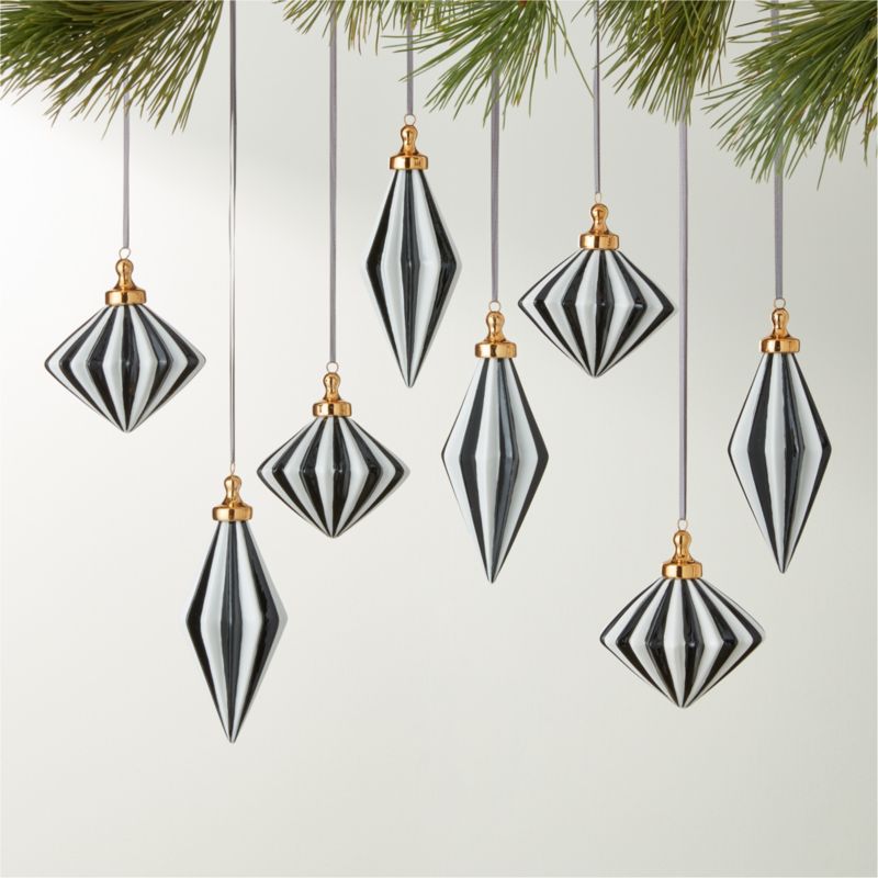 Bordeaux Hand-Painted Black and White Glass Christmas Tree Ornaments Set of 8 - image 0 of 2