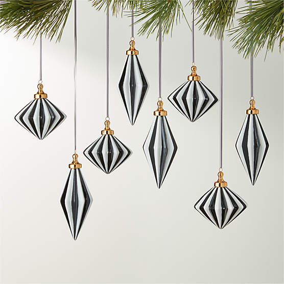 Bordeaux Black and White Glass Christmas Tree Ornaments Set of 8