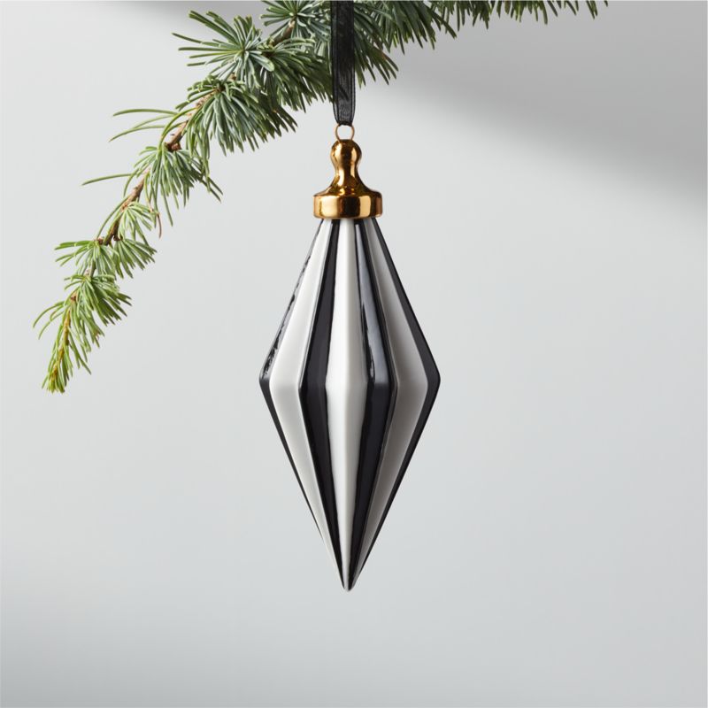 Bordeaux Hand-Painted Black and White Glass Christmas Tree Ornament 6" - image 0 of 5