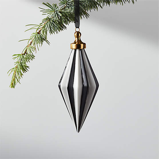 Bordeaux Black and White Glass Christmas Tree Ornament 6"