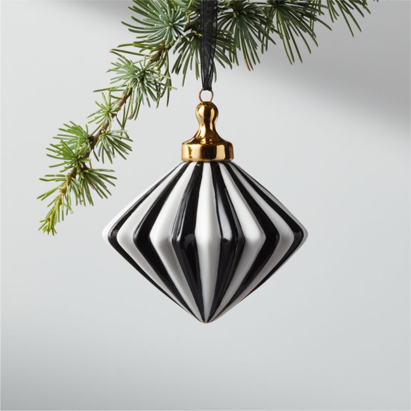 Bordeaux Hand-Painted Black and White Glass Christmas Tree Ornament 3.5" - image 0 of 5