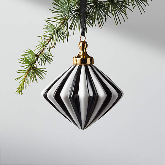 Bordeaux Black and White Glass Christmas Tree Ornament 3.5"