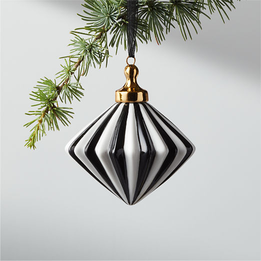 Bordeaux Hand-Painted Black and White Glass Christmas Tree Ornament 3.5"