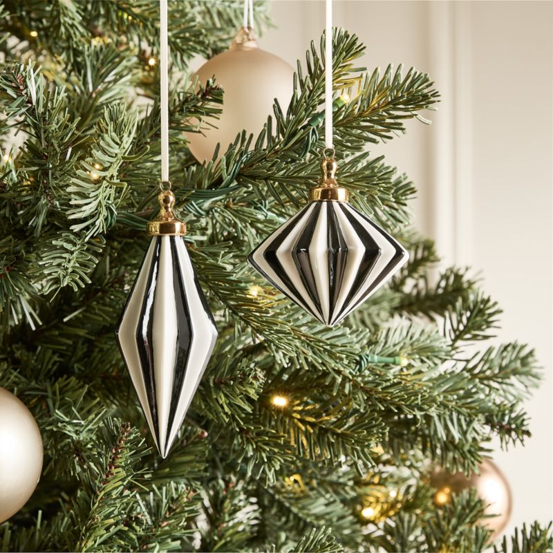 Bordeaux Hand-Painted Black and White Glass Christmas Tree Ornament 3.5" - image 2 of 5