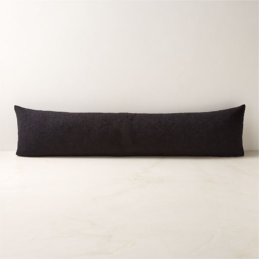 Black Boucle Lumbar Pillow with Down-Alternative Insert 48''x12''