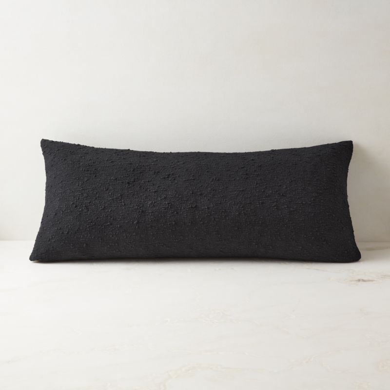 View Black Boucle Throw Pillow with Feather-Down Insert 36"x16" details