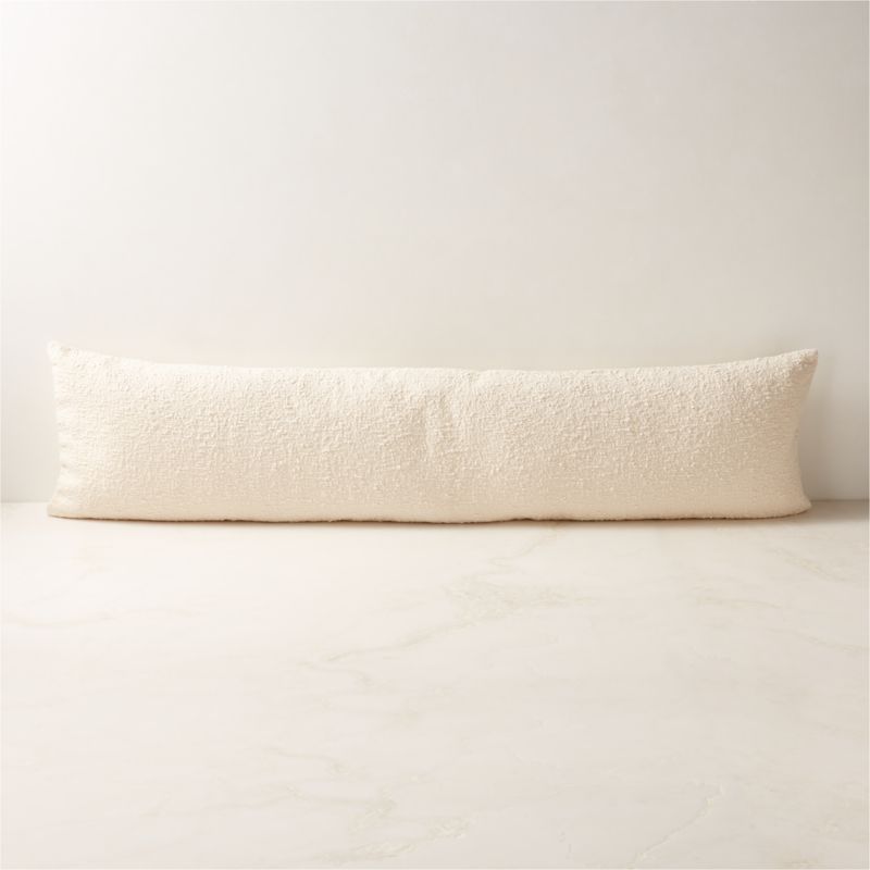 View Ivory White Boucle Lumbar Pillow with Feather-Down Insert 48''x12'' details