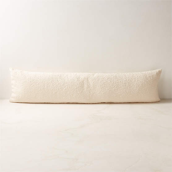 Ivory White Boucle Lumbar Pillow with Feather-Down Insert 48''x12''