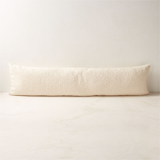 Ivory White Boucle Lumbar Pillow with Down-Alternative Insert 48''x12''