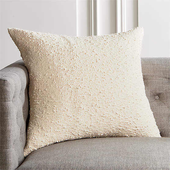 Ivory Boucle Throw Pillow with Feather-Down Insert 23"