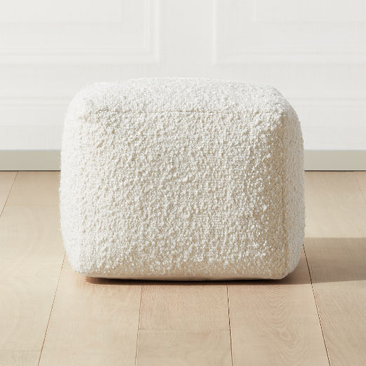 Boucle Ivory White Pouf