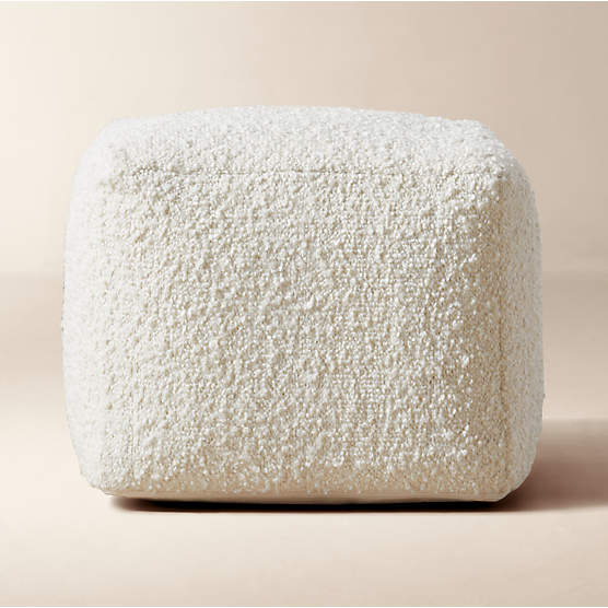 Boucle Ivory White Pouf