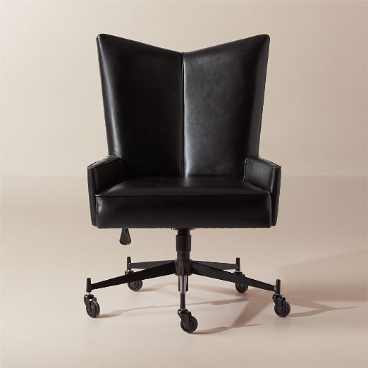 Bowtie Black Leather Office Chair Model 3002 by Paul McCobb