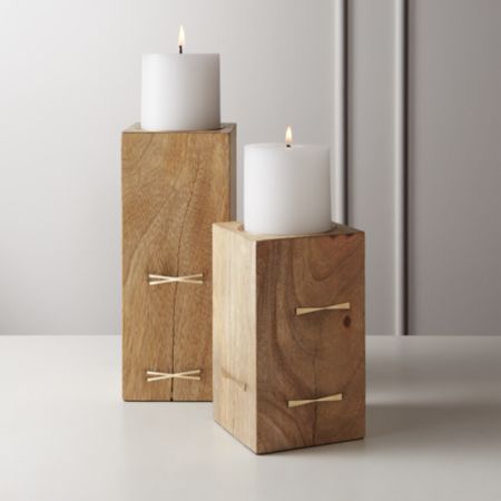 Bowtie Wood Pillar Candle Holders Cb2