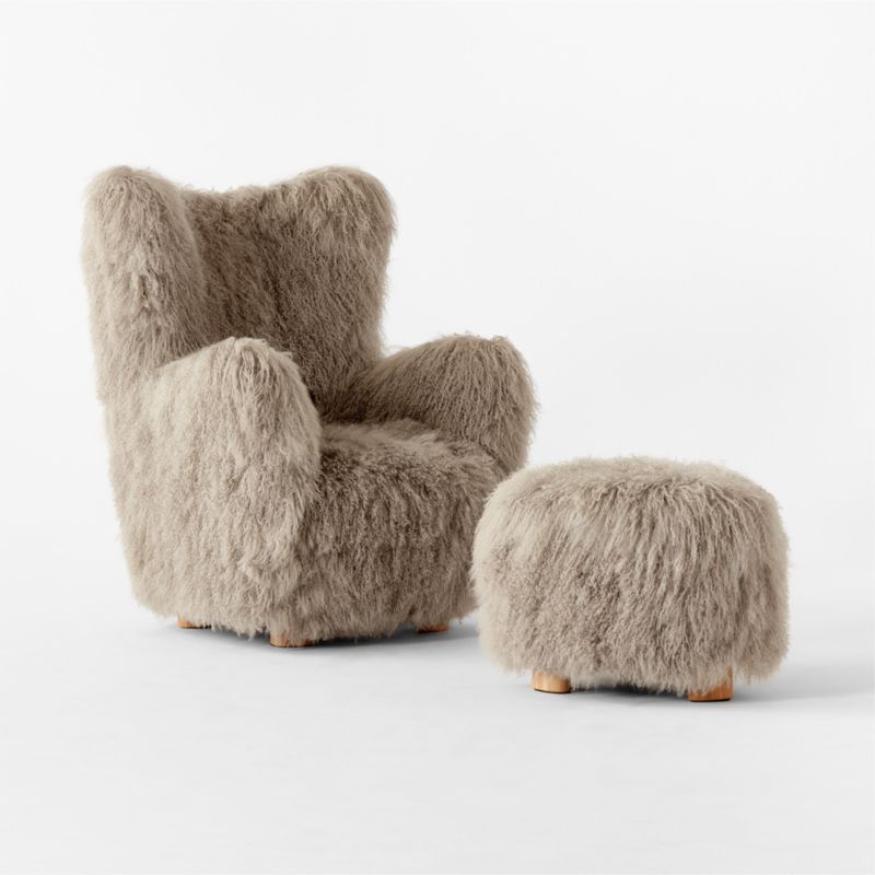 Bozzi Taupe Mongolian Sheepskin Chair and Ottoman Set - image 3 of 6