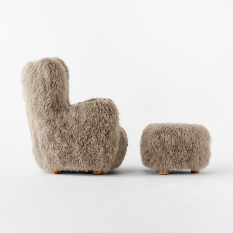 Bozzi Taupe Mongolian Sheepskin Chair and Ottoman Set - image 4 of 6